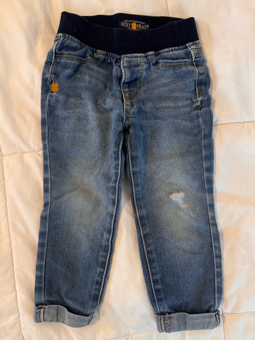 Lucky Brand Navy Waistband Jeans with Yellow Logo Accent